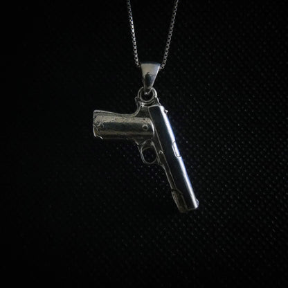 Gun Pendant / Colt 1911 Handgun / Rapper Necklace Jewelry / Hip Hop Silver/Gift for Rapper Boy/