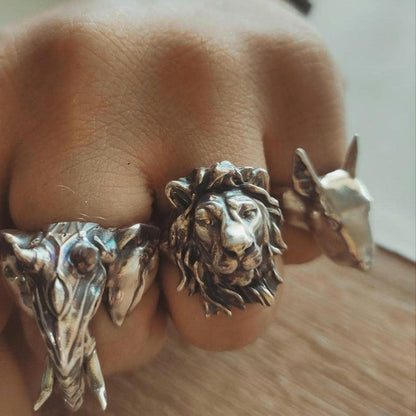 Handmade Sterling Silver Lion Head Ring: Majestic Animal Jewelry