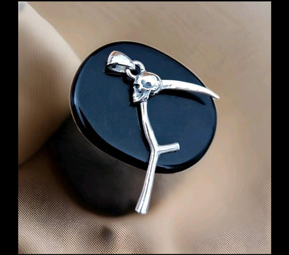 Grim Reaper Scythe Pendant: Sterling Silver Skull Necklace, Gothic La Muerte Talisman