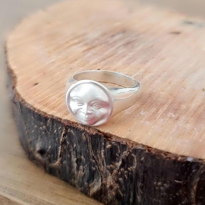 Handmade Sterling Silver Full Moon Face Ring: Celestial Jewelry