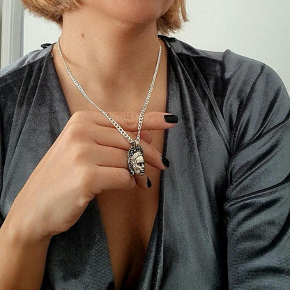 Sterling Silver Frida Kahlo Necklace: Mexican Painter Miniature Portrait