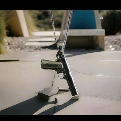 Gun Pendant / Colt 1911 Handgun / Rapper Necklace Jewelry / Hip Hop Silver/Gift for Rapper Boy/