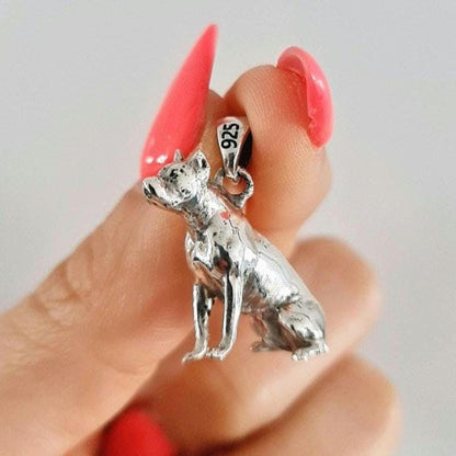 Pitbull  Sterling Silver Solid  figurine Pendant - Pitbull Gift for Lovers of the Breed