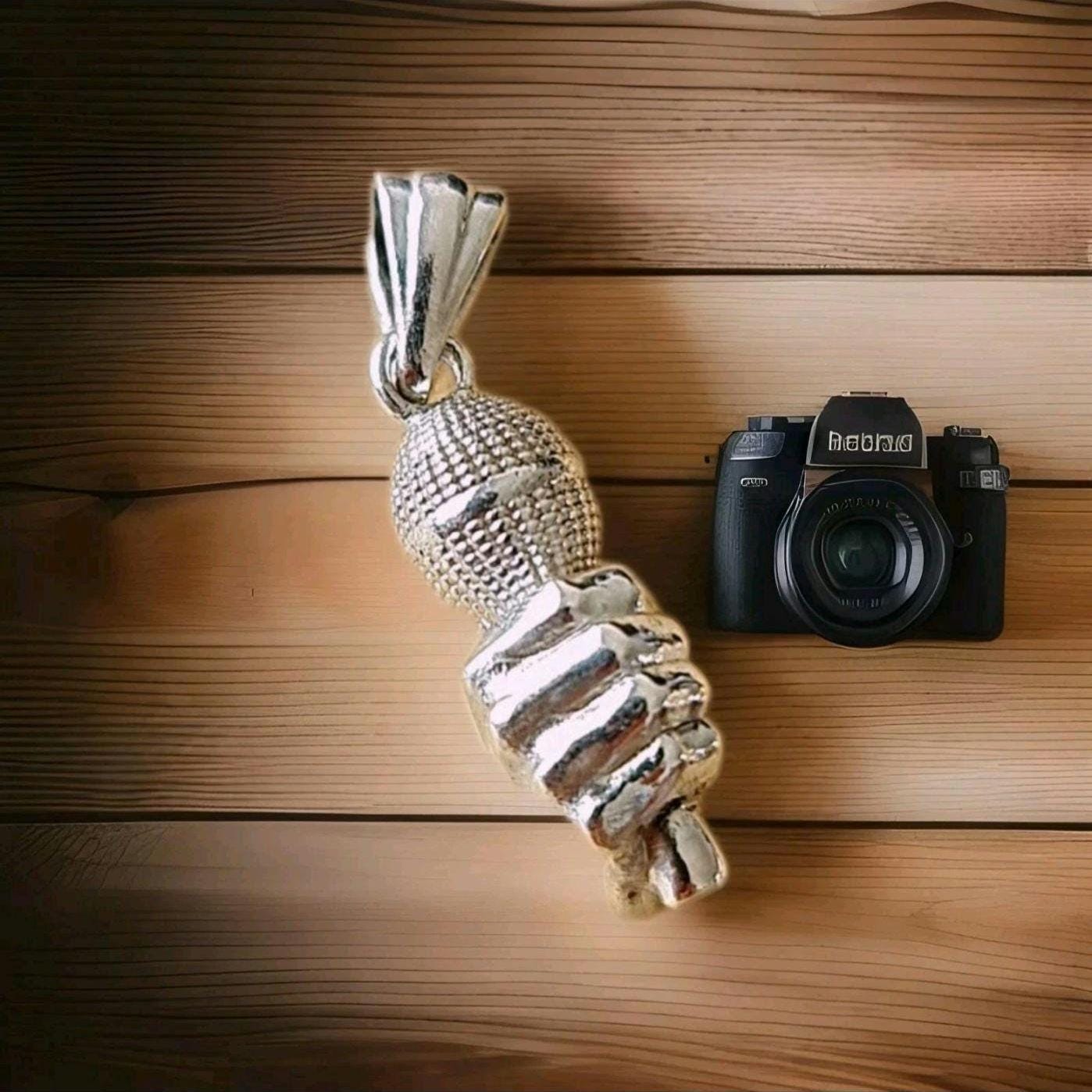 Handmade Sterling Silver Microphone Pendant: Music Lover Necklace