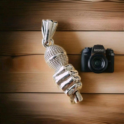 Handmade Sterling Silver Microphone Pendant: Music Lover Necklace