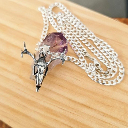 Handmade Sterling Silver Deer Skull Necklace: Gothic Animal Jewelry