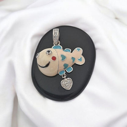 Silver Enamel Fish Necklace • 925 Sterling Silver Figaro Chain 50cm • Ocean Jewelry • Colorful Fish Pendant