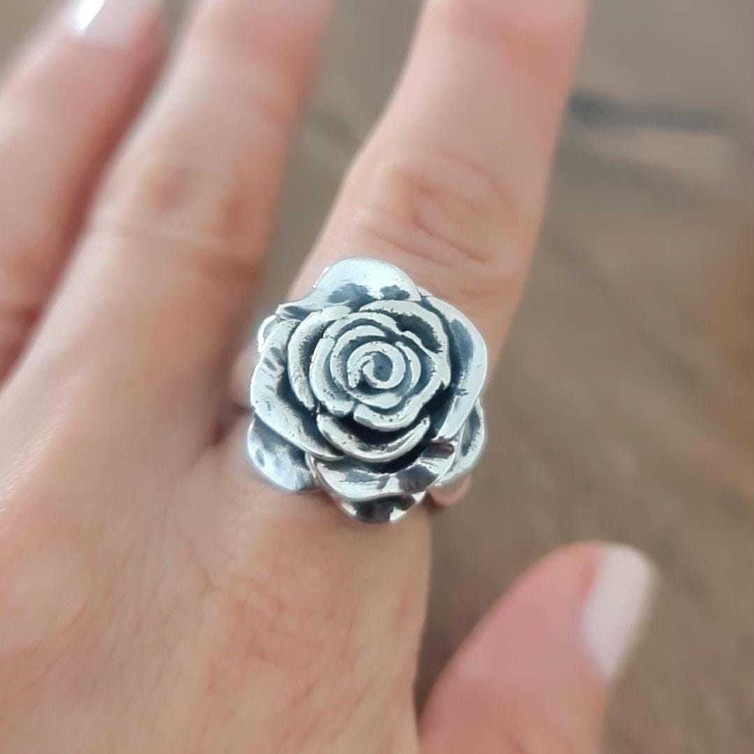 Statement Rose Ring: Handmade 925 Sterling Silver Flower Jewelry
