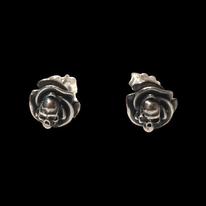 Roses and Skulls Stud Earrings - Gothic Style - Sterling Silver -