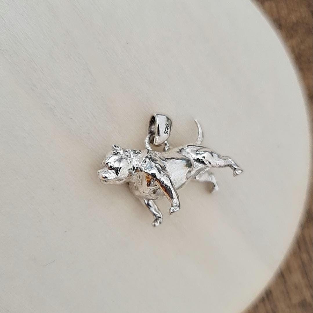 Handmade Silver Exotic Pitbull Dog Pendant: Unique Statement Jewelry