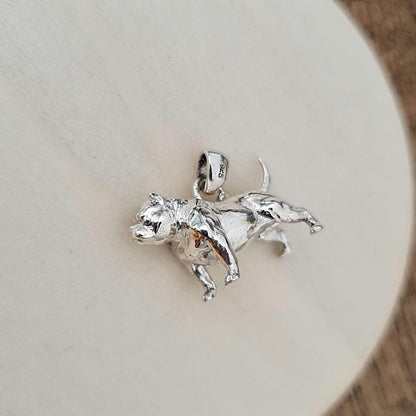 Handmade Silver Exotic Pitbull Dog Pendant: Unique Statement Jewelry