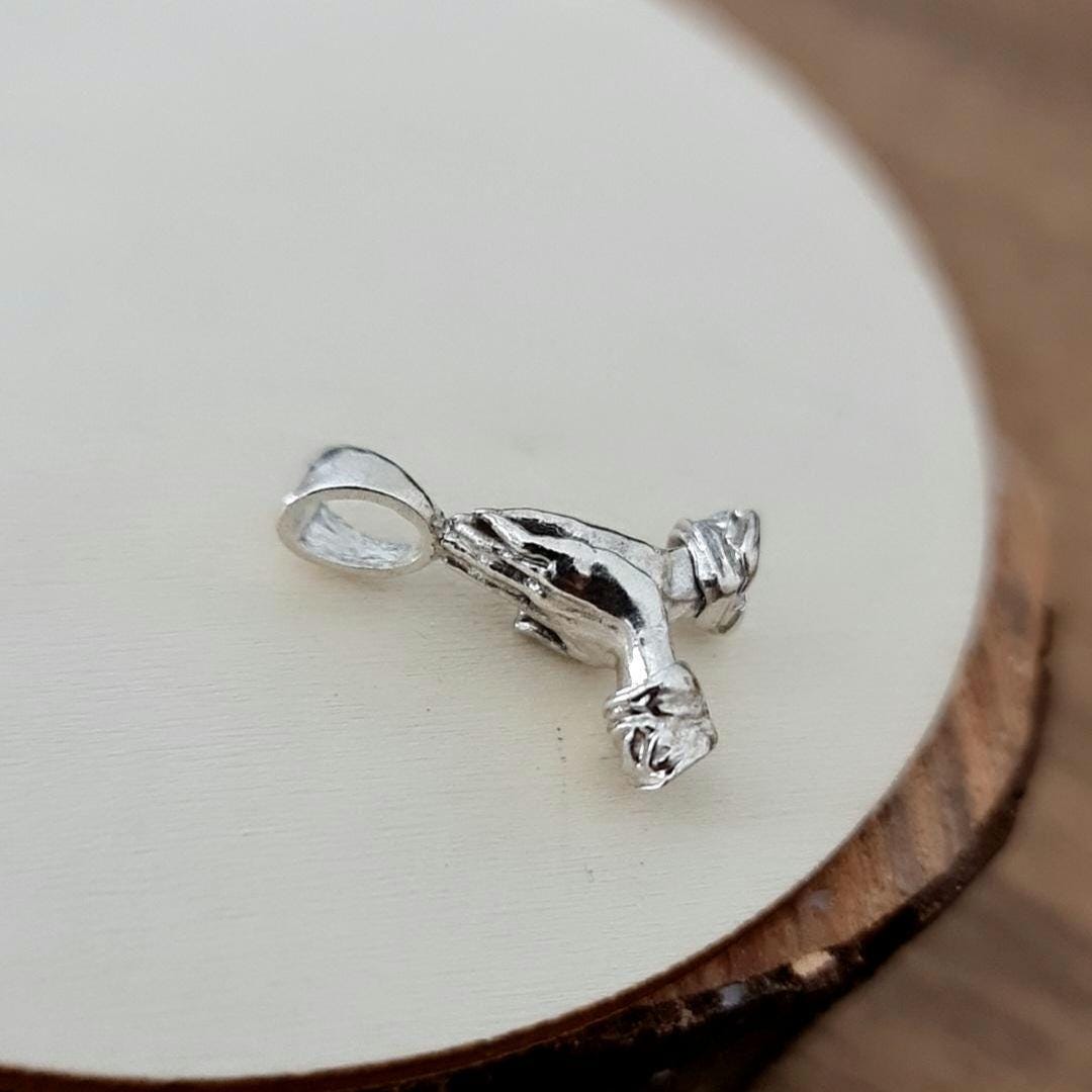 Sterling Silver Praying Hands Pendant: Victorian Style Faith Jewelry