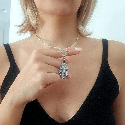 Sterling Silver Virgin Mary Necklace: Religious Protection Pendant