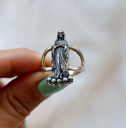Handmade Santa Muerte Ring: Gothic 925 Silver Skull Ring