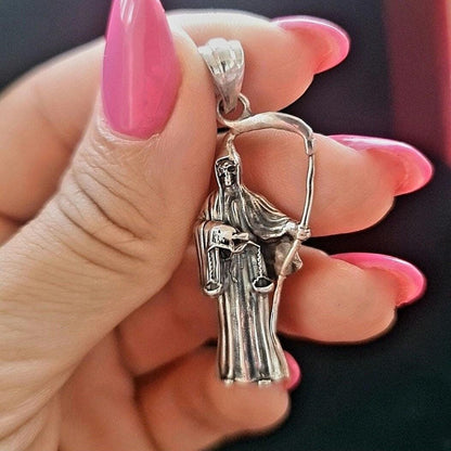 Handmade Gothic Santa Muerte 925 Silver Pendant
