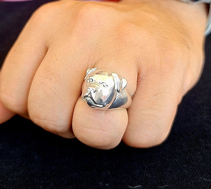 Handmade Rottweiler Ring: Detailed 925 Sterling Silver Dog Band