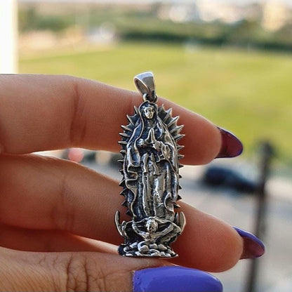 Sterling Silver Our Lady of Guadalupe Pendant - Catholic Holy Medallion
