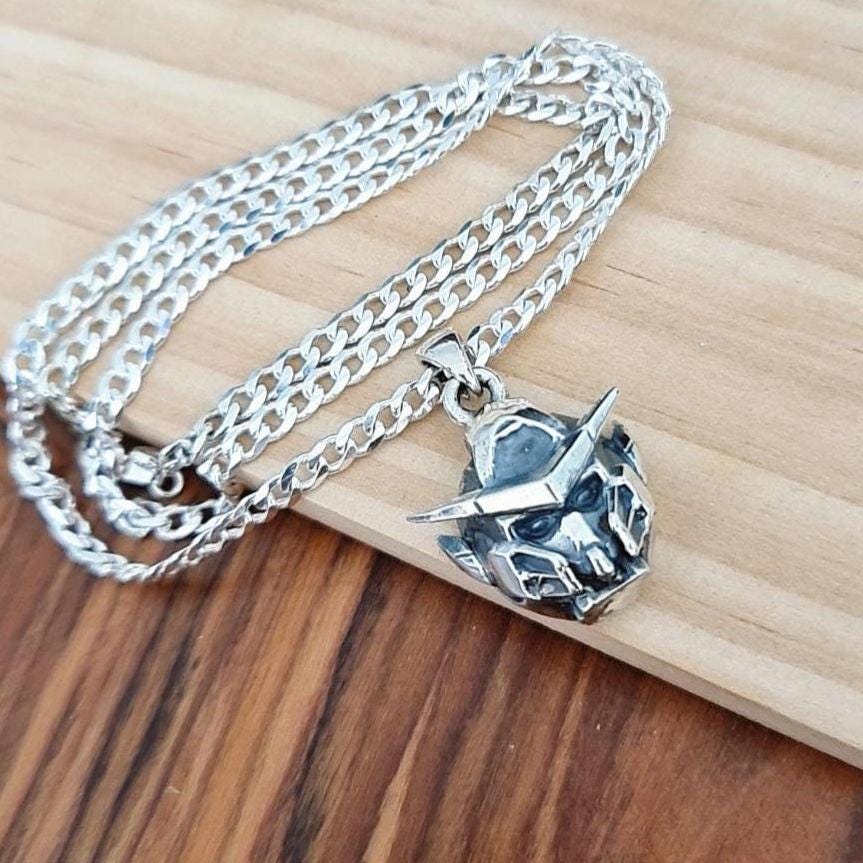 Sterling Silver Japanese Anime Robot Pendant - Oxidized Finish