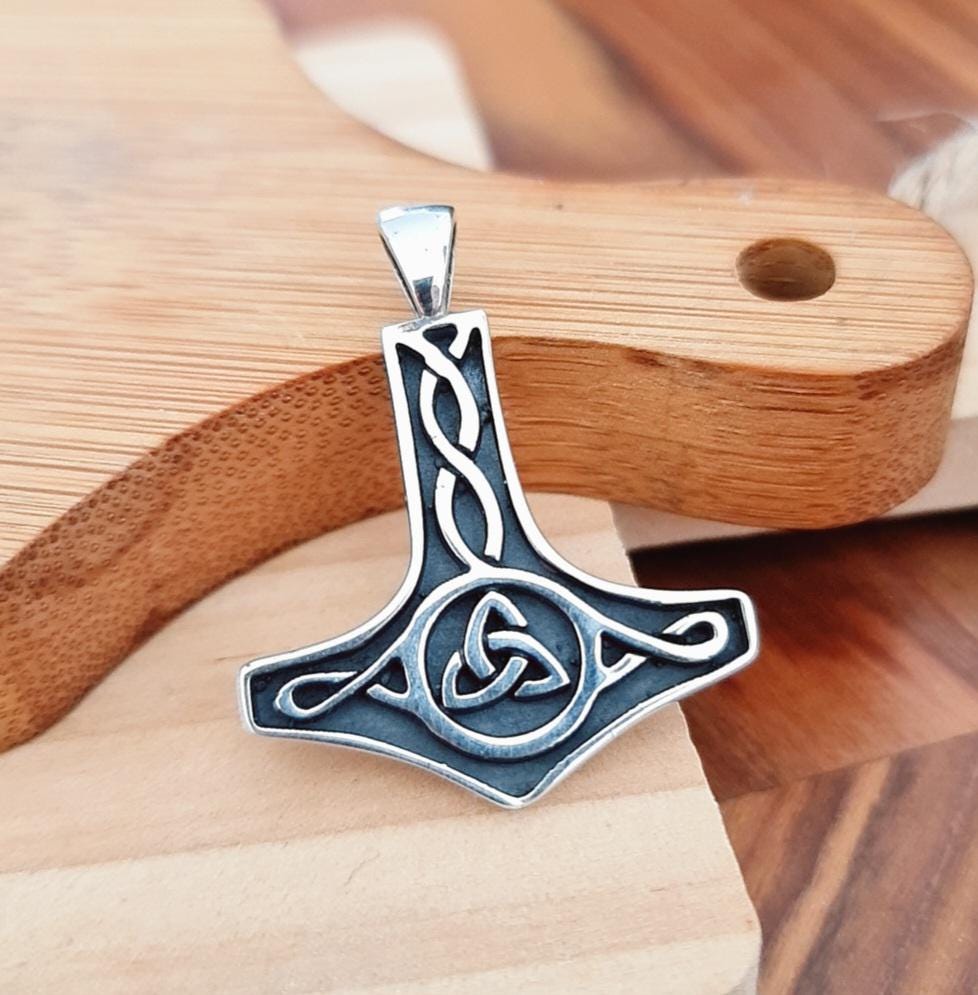 Sterling Silver Thors Hammer Necklace: Handmade Mjolnir Pendant