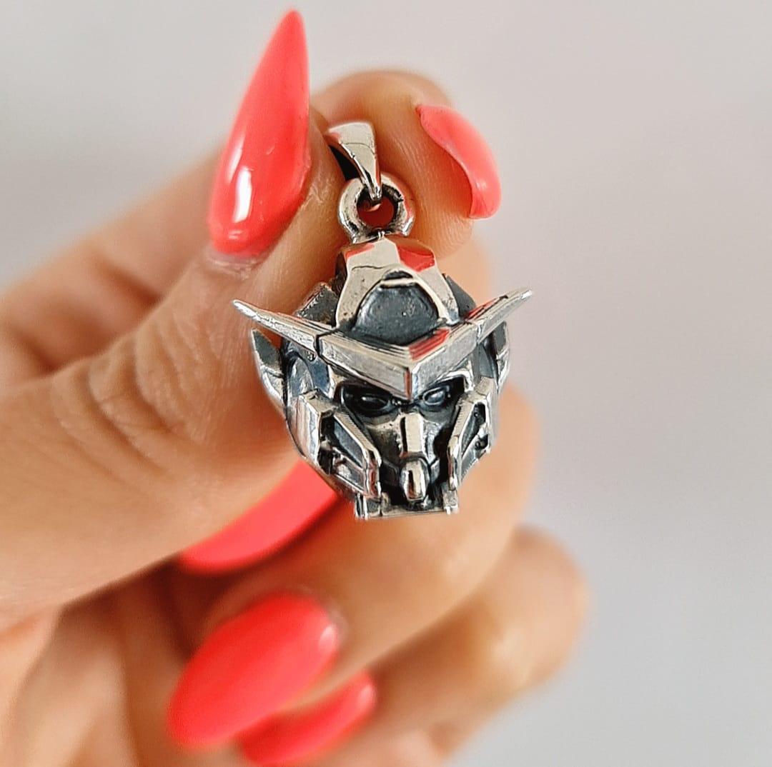 Sterling Silver Japanese Anime Robot Pendant - Oxidized Finish