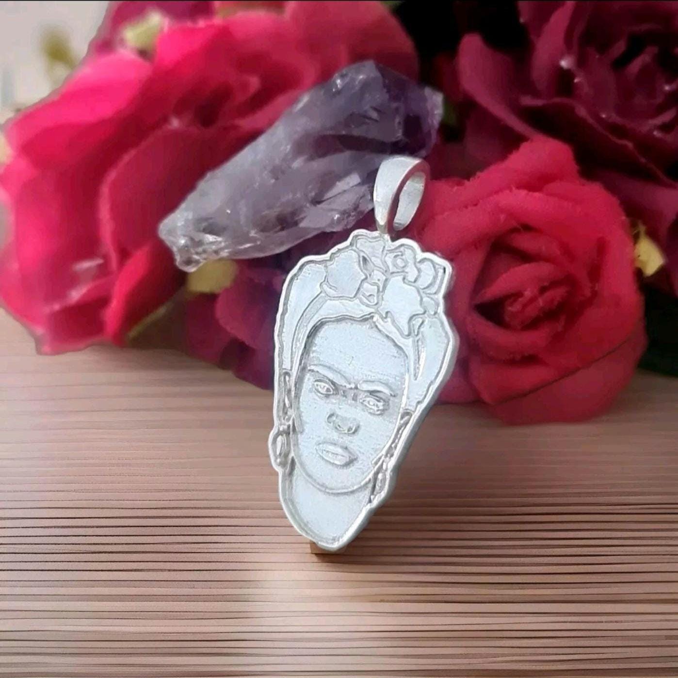 Frida Kahlo Pendant: Solid Sterling Silver Necklace, Artistic Jewelry