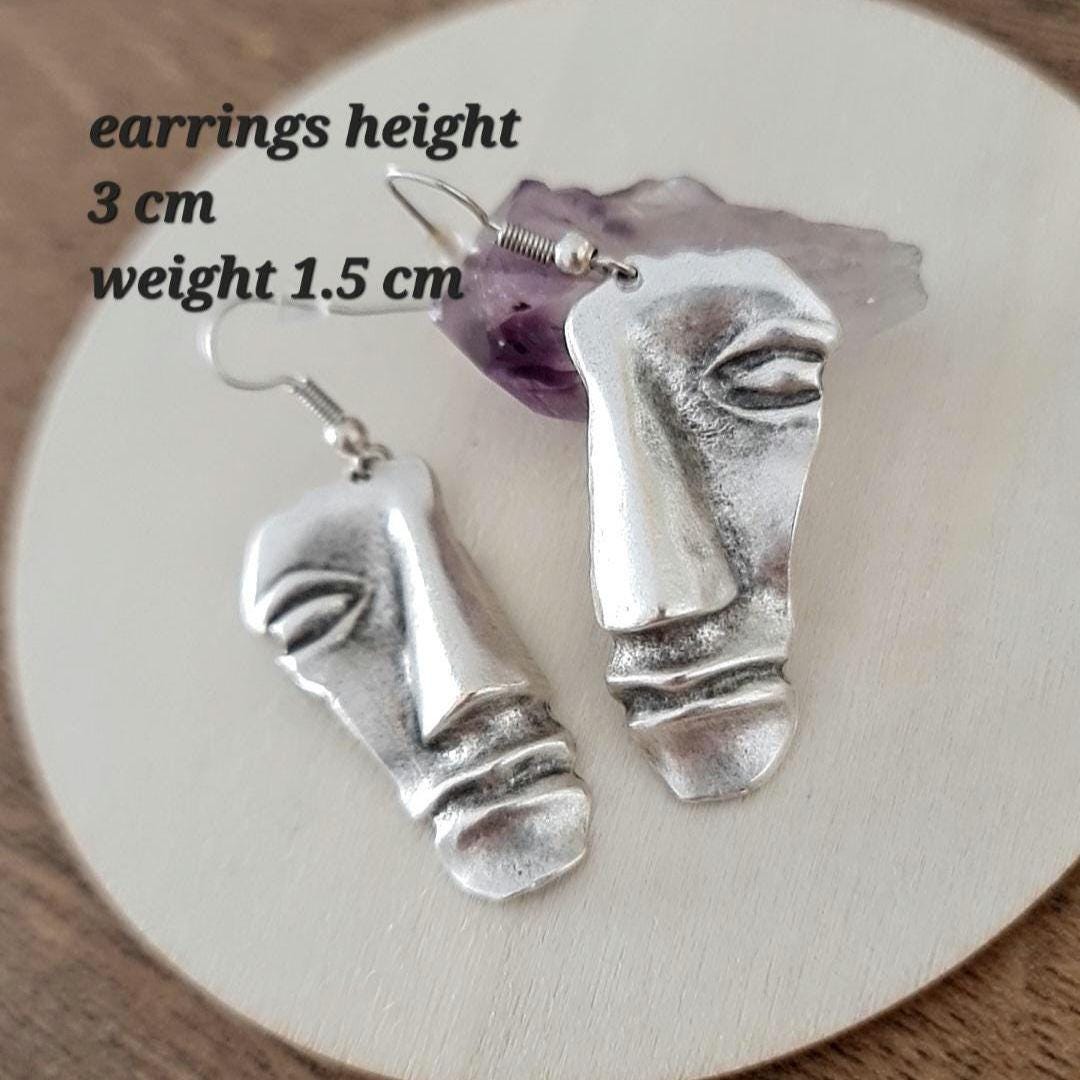 Abstract Face Dangle Earrings: Stainless Steel Modern Art Statement Piece