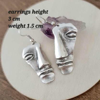 Abstract Face Dangle Earrings: Stainless Steel Modern Art Statement Piece