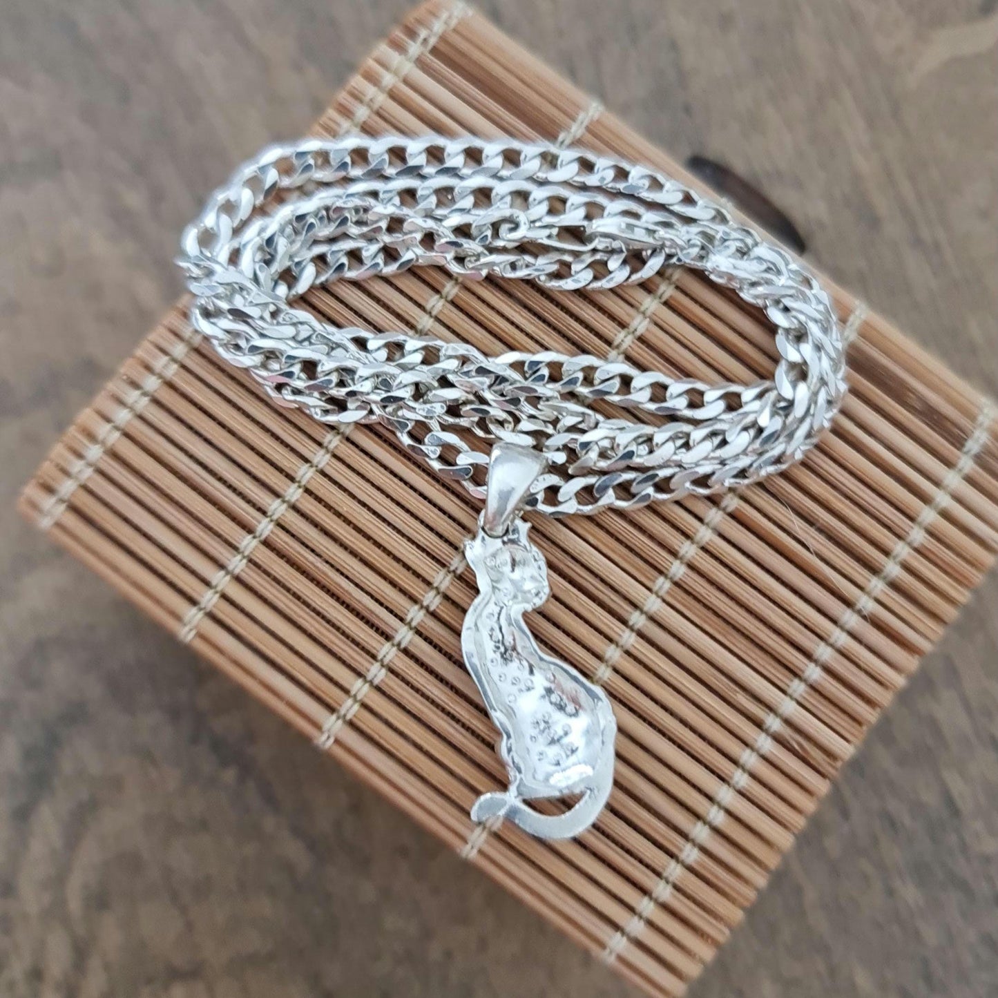 Handcrafted Sterling Silver Cat Pendant: Animal Lover Jewelry