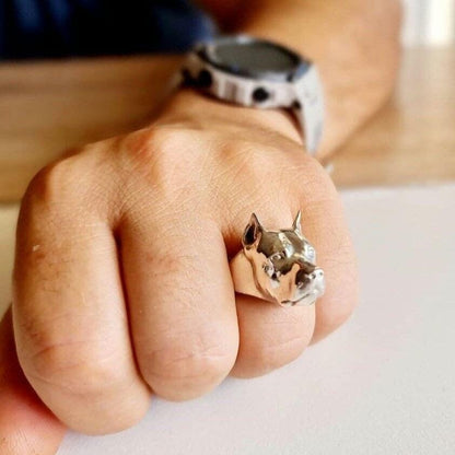 Handmade Sterling Silver Pitbull Ring: Dog Lover Gift