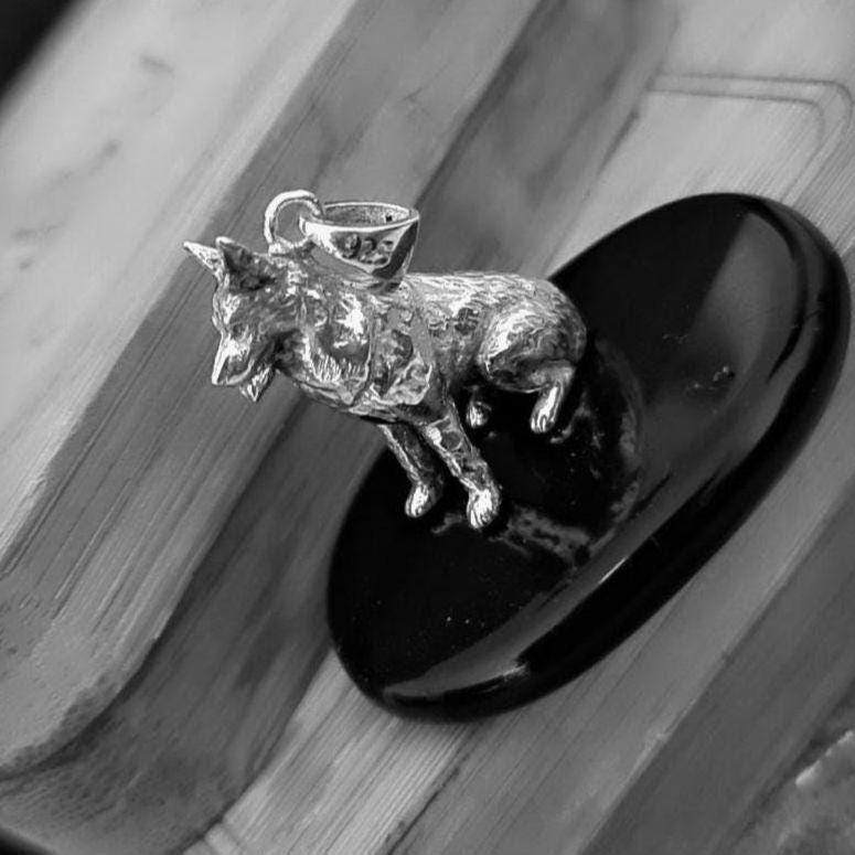 Handmade Sterling Silver German Shepherd Pendant: Detailed Dog Figurine