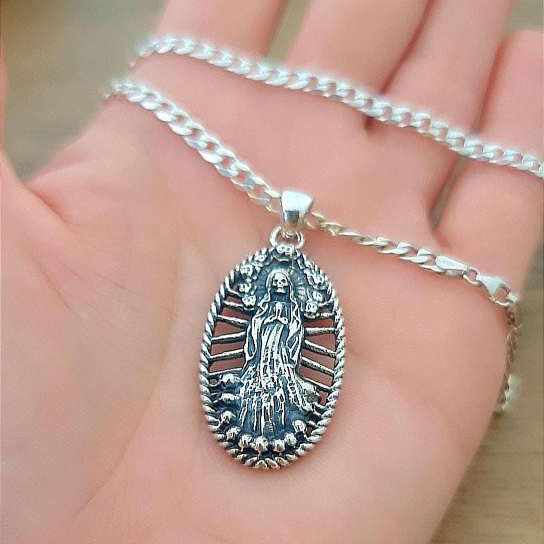 Santa Muerte Pendant  - Distinctly  Angel of Death's Mystique   "amuleto de plata"