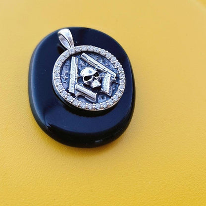 Skull  Guns bordered with Ziecon Gothic Biker Necklace for men & women   Rebel Outlaw Motorcycle Gift