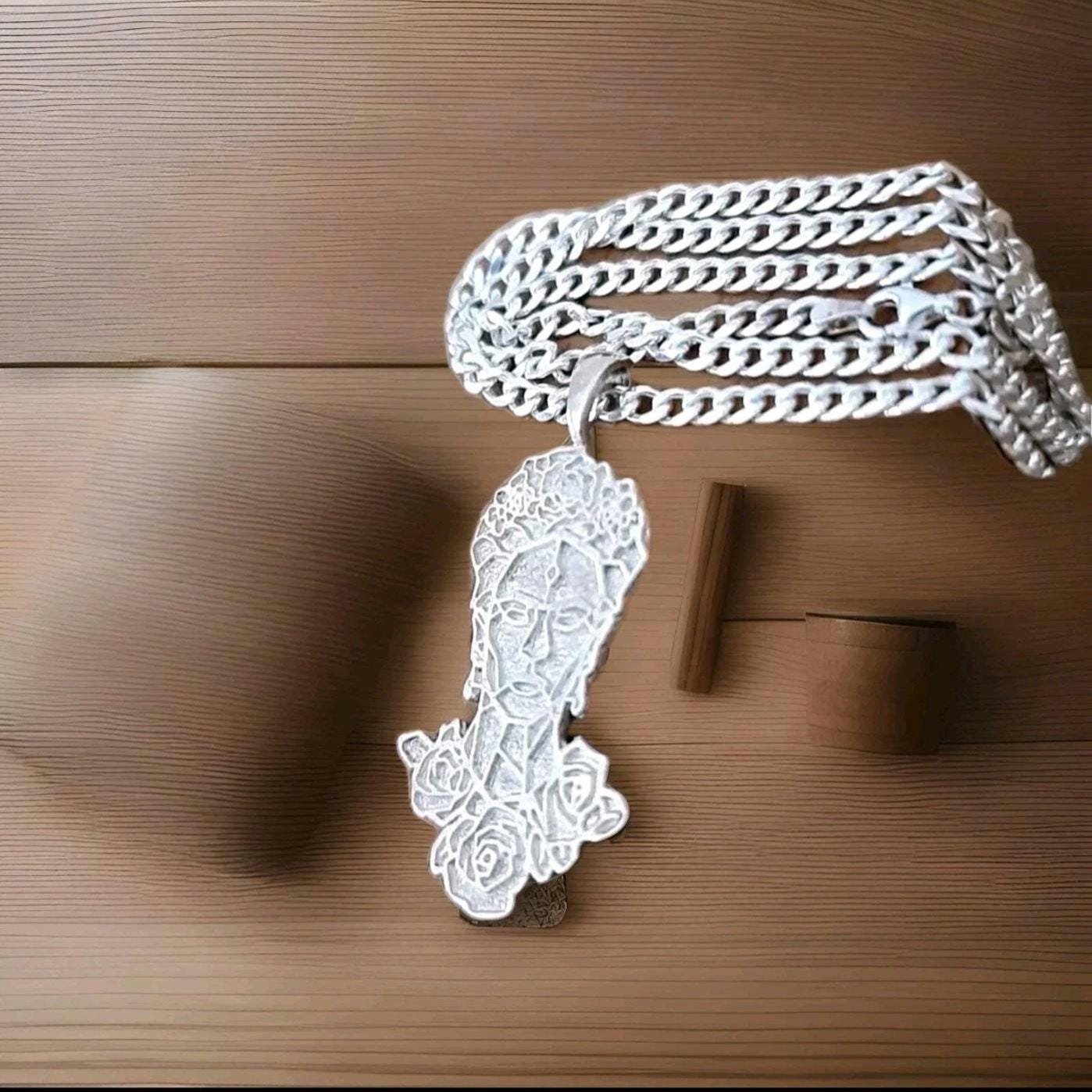 Frida Kahlo Pendant: 925 Sterling Silver Artistic Necklace