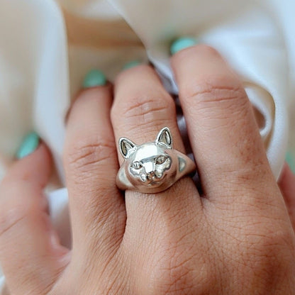 Handmade Sterling Silver Cat Ring: Anatomical Kitty Jewelry