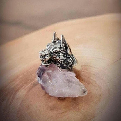 Handmade Sterling Silver Wolf Ring - Gothic Biker Jewelry