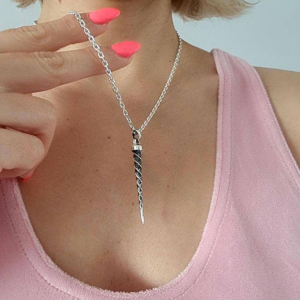 Sterling Silver Unicorn Horn Necklace: Handmade Mythology Charm