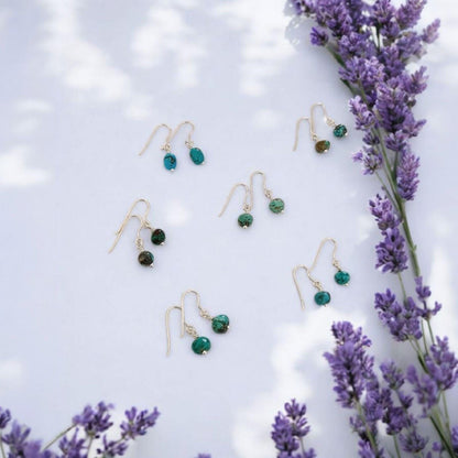 Natural Turquoise Bead Dangle Earrings – Sterling Silver Hook Earrings – Genuine Stone with Unique Matrix