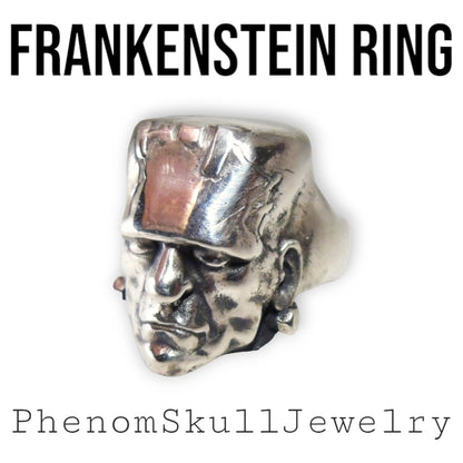 Handmade Sterling Silver Frankenstein Ring: Gothic Horror Jewelry