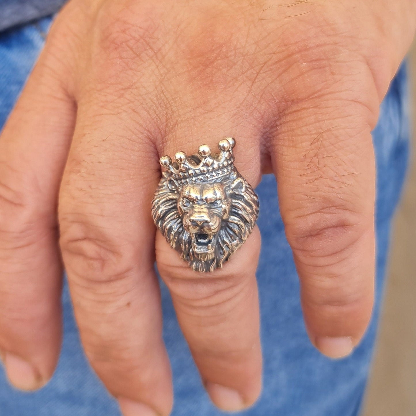 Handmade 925 Silver Lion Ring: Gothic Crown Ring