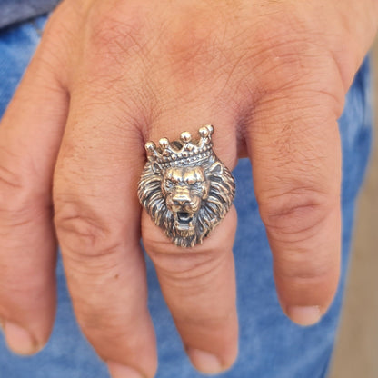 Handmade 925 Silver Lion Ring: Gothic Crown Ring