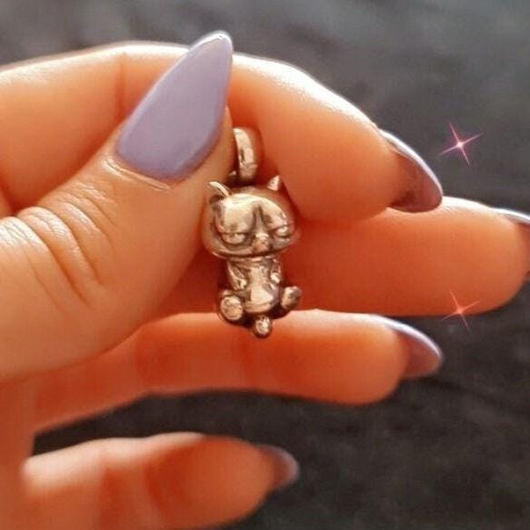 Handmade Sterling Silver Lazy Kitten Pendant - Cat Lover Jewelry