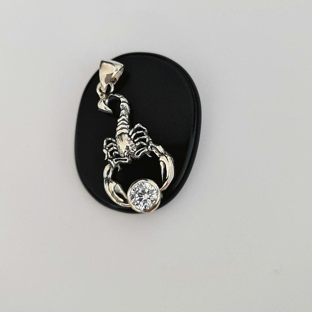 Sterling Silver Scorpion Pendant: Gothic Zodiac Necklace with Zircon
