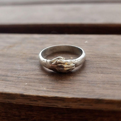 Sterling Silver Holding Hands Ring: Romantic Love Symbol