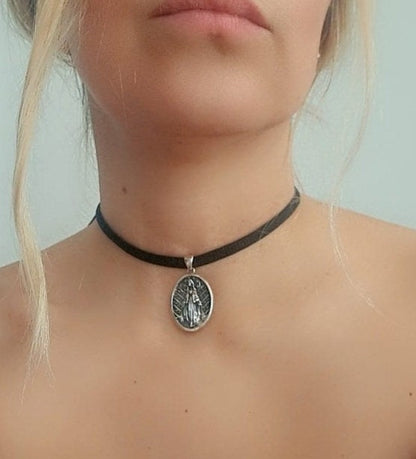 Handmade  Santa Muerte Pendant With Intricate Details - A Distinctly Crafted Necklace