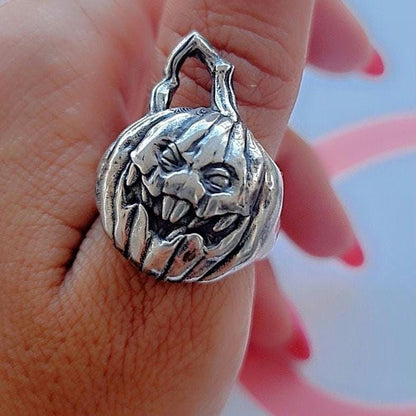 Jack-o'-Lantern Pumpkin ring -Spooky Halloween Jewelry- Handmade Sterling Silver