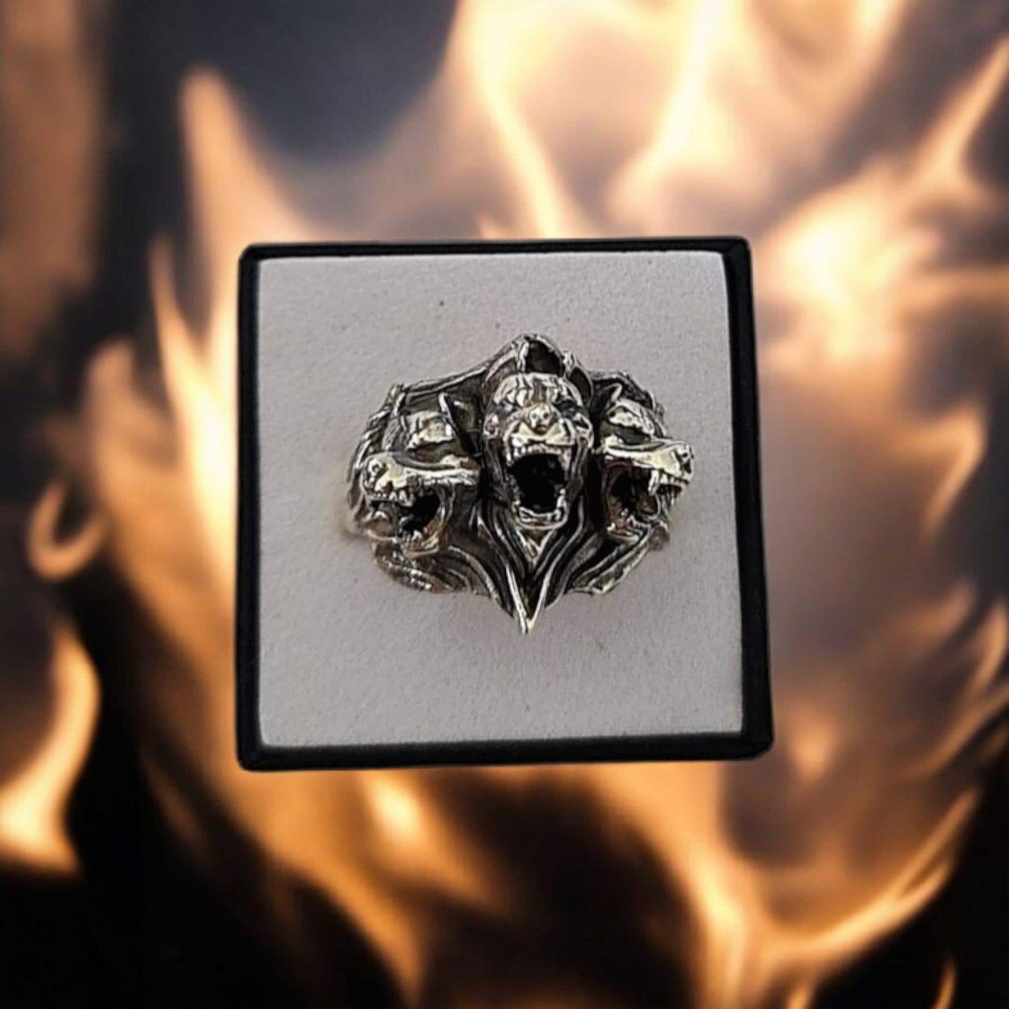 Cerberus Silver Ring • Three Headed Dog Mythology Jewelry • Greek God Hades Guardian Ring • Gothic Statement Gift for Him or Her