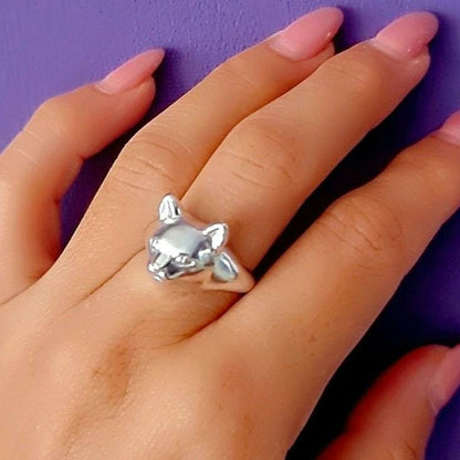 Handmade Sterling Silver Cat Ring: Anatomical Kitty Jewelry