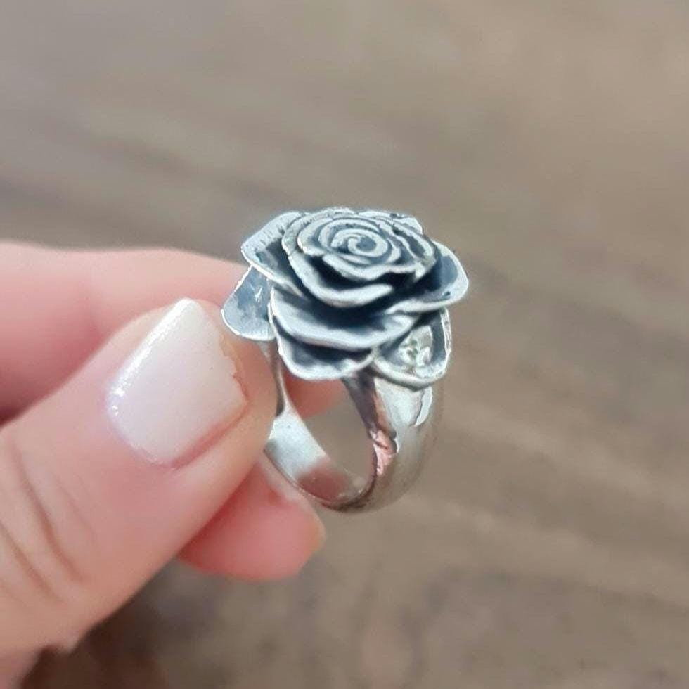 Statement Rose Ring: Handmade 925 Sterling Silver Flower Jewelry