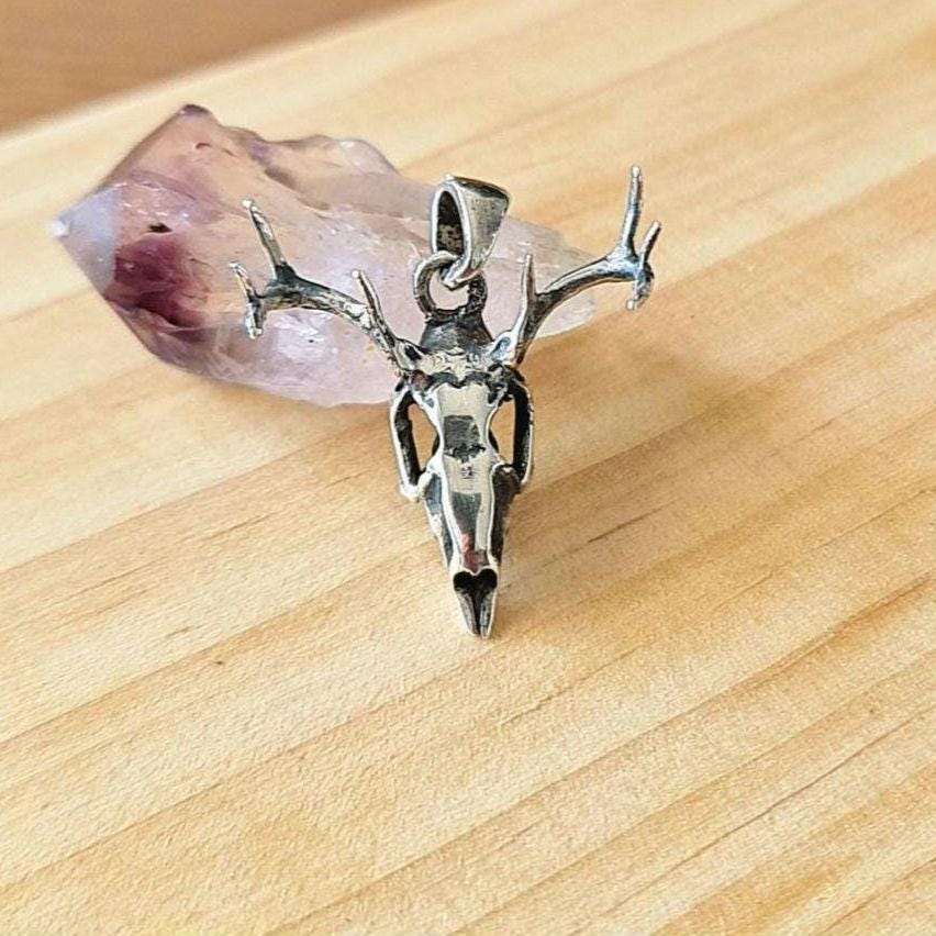 Handmade Sterling Silver Deer Skull Necklace: Gothic Animal Jewelry