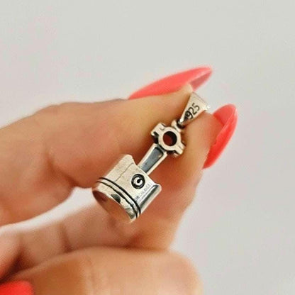 Handmade Sterling Silver Piston Rod Pendant - Gothic Biker Charm